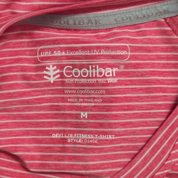 Coolibar Devi L/S Fitness T-Shirt Salmon Striped Crew Neck Raglan 01496 Size M - Picture 8 of 12